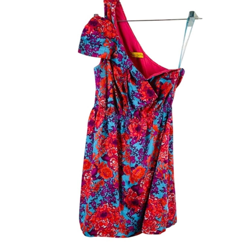 Ellen & Ollie-Bright Floral One-Side Shoulder Midi Dress
